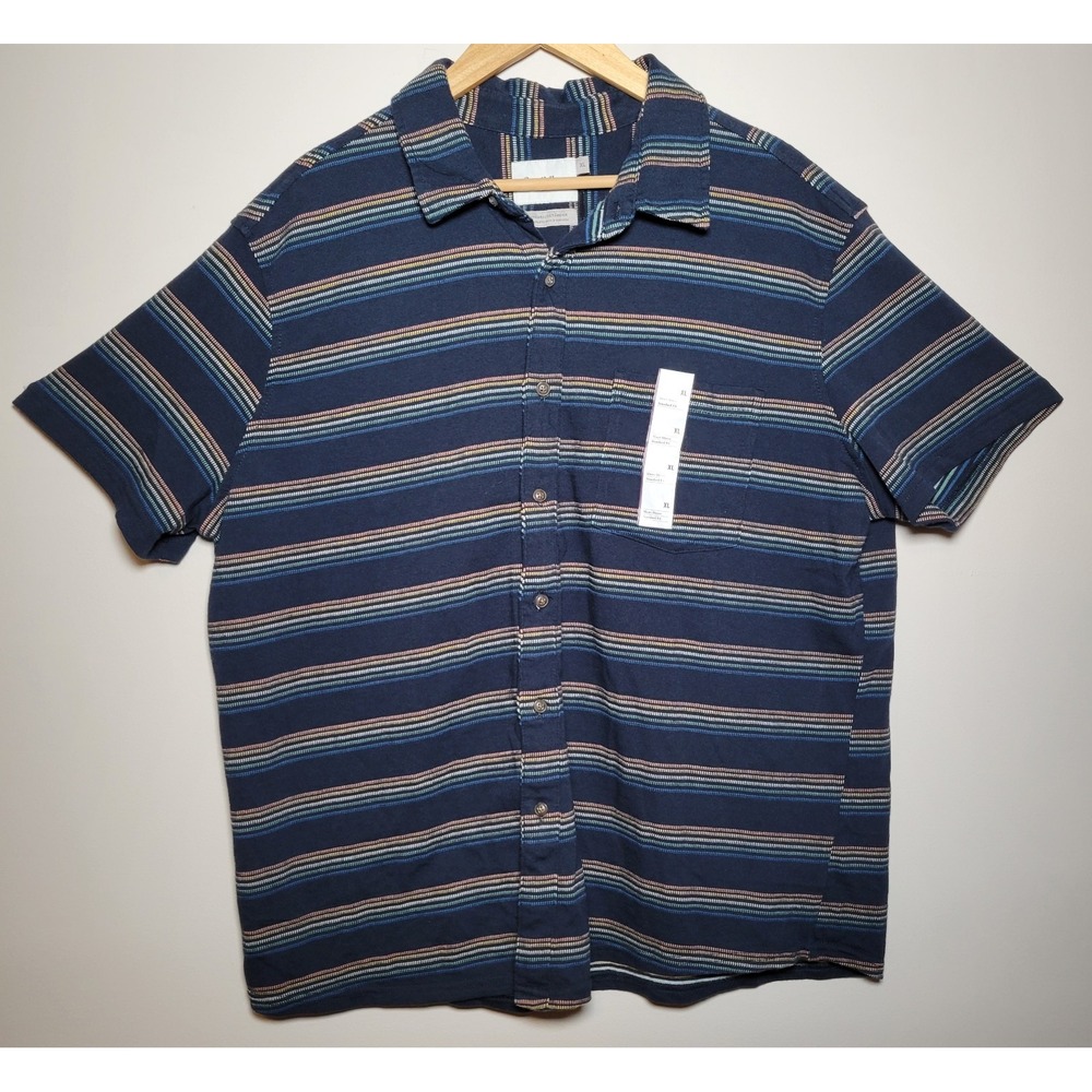 NWT Goodfellow Men's‎ Short Sleeve Striped Button Up Xavier Navy Size XL 0028